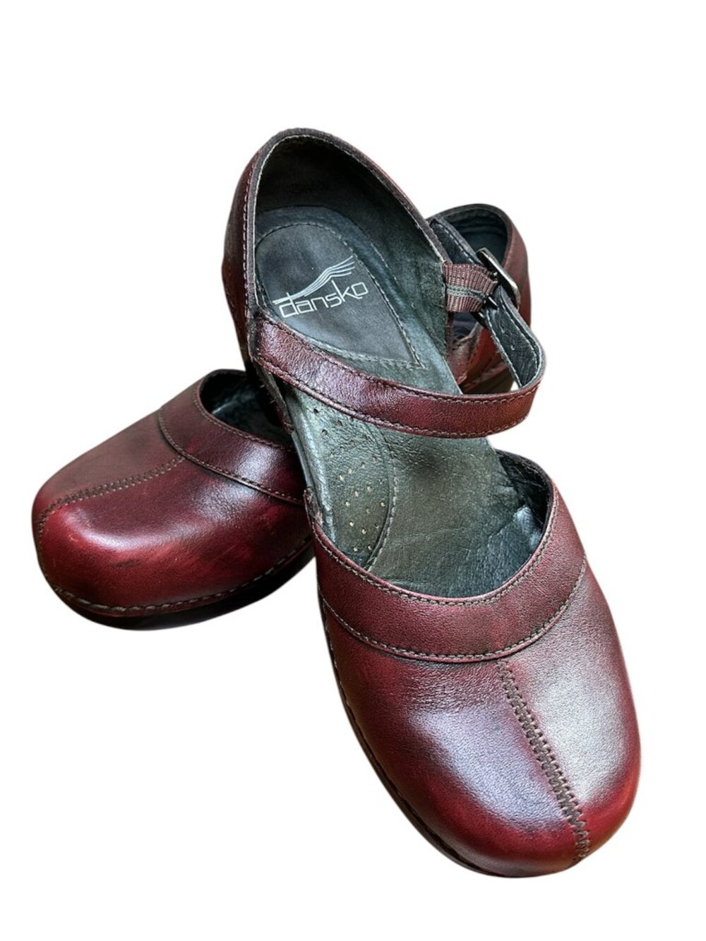 Dansko Sally Mary Jane Burgundy Red Wine Leather Shoes Clogs Size 37